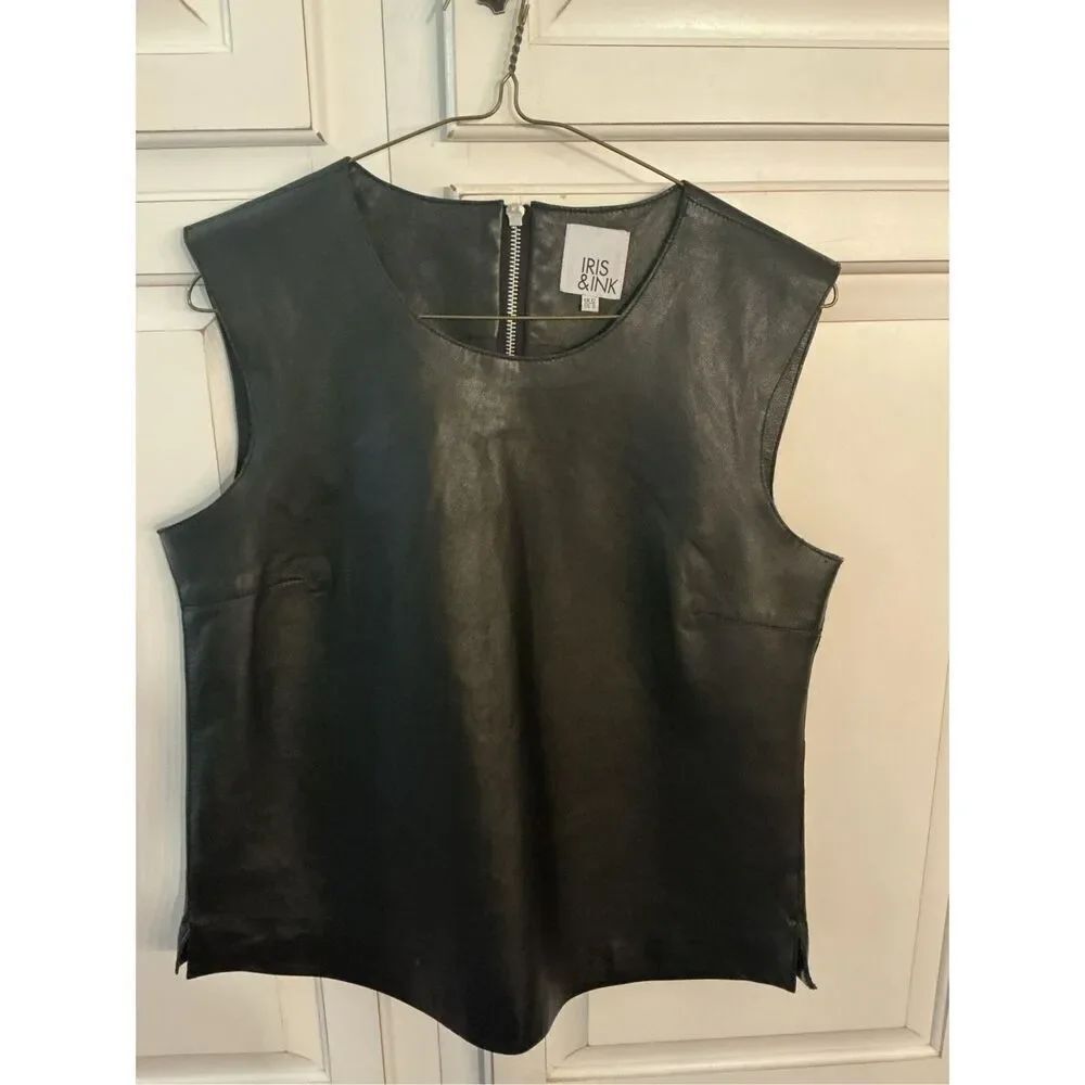 IRIS & INK 100% Lamb Leather Vest Tank Top Sz 8 Black SOFT SOFT